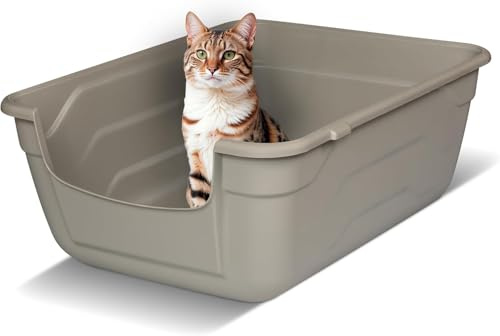 Snugsy Katzenklo mit Hohem Rand - L - Offene Katzentoilette ohne Deckel - Leicht zu Reinigen - Beige 50 x 38,5 cm
