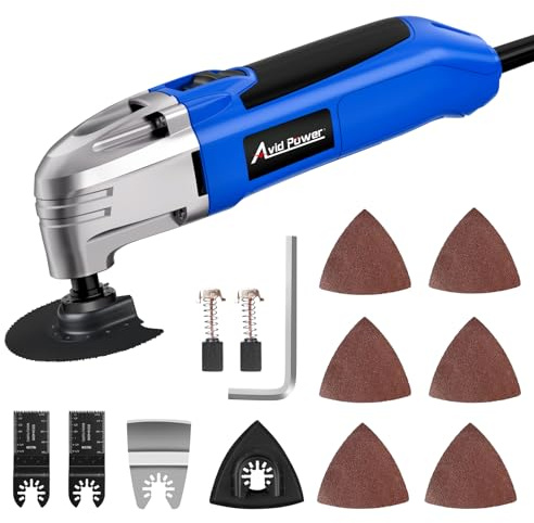 AVID POWER Oscillating Tool, 22000 OPM Electric Oscillating Multi Tool with 3°Oscillation Angle, Cutting, Sanding, Grinding, Scraping, 11 Accessories & Universal Interface-Blue