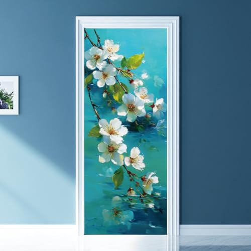 arricraft 2 adesivi autoadesivi per porta, 80 x 200 cm, motivo marzo con fiori di ciliegio, adesivi per porte in PVC, carta da parati rimovibile, decorazione per camera da letto e soggiorno