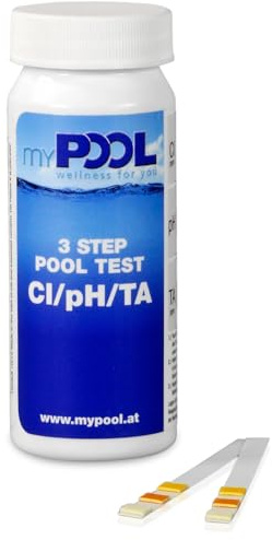 myPOOL 3in1 Teststreifen zur Wasseranalyse - Wassertest 50 Stück - Misst pH Wert freies Chlor Alkalinität - Schnelle Wasseranalyse für Pool und Whirlpool