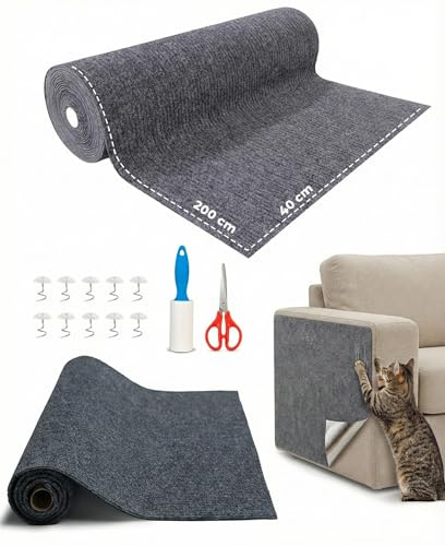 Protector Sofá para Gatos Anti Arañazos, Rascador Adhesivo Gris 200x40 cm