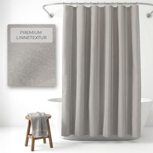 NESTN® Duschvorhang 180x180cm Dunkelgrau – 230 GSM Leinen Wasserdicht