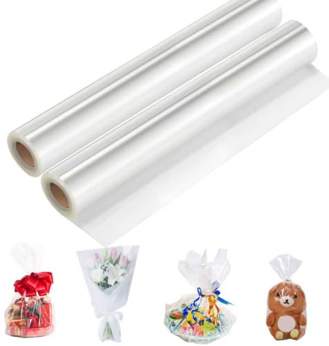 2 Rotoli Cellophane per Imballaggio, 30 cm x 20 m Rotolo di Pellicola Imballaggio Trasparente, Spessore 2,3 mil Pellicola Trasparente per Imballaggios Regali, Bouquet, Cesti Regalo