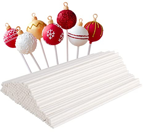 200 Pièces Baton Sucette Pop Cake, 15 cm Batonnet Pop Cake Bâtonnets en Papier pour Cakepop, Lollipop, Chocolat, Blanc