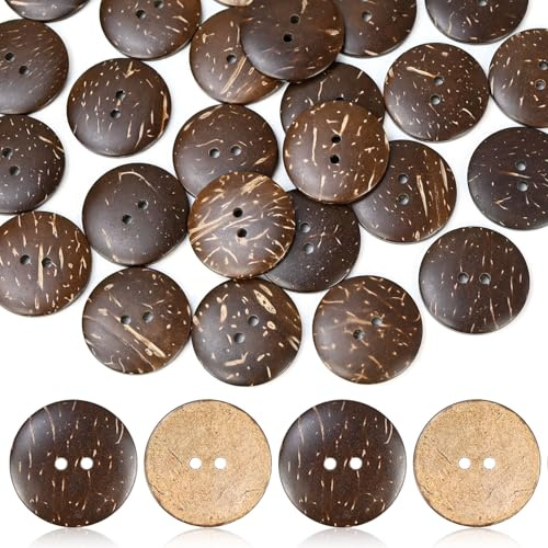 JAXICREY 30 Stück Holzknöpfe, Knöpfe Braun 30mm Holz Vintage Holzknöpfe Kinder Natur Knöpfe Kaufen zum Basteln Kokosknöpfe Wood Sewing Buttons mit 2 Löcher für DIY Nähen Strickjacke