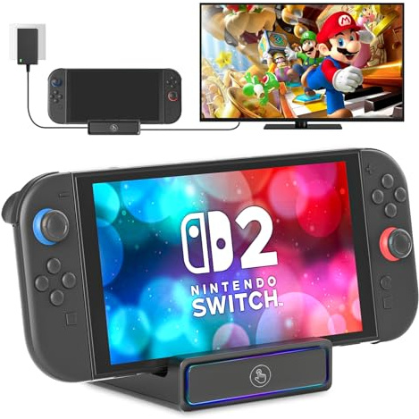 Switch 2 Dock, 4 in 1 TV Adapter Mit 4K@60Hz, USB 3.0 Anschluss, Typ C 100 W Ladung, Tragbare Switch Dockingstation Mit RGB Beleuchtung, Ideal fü Zu Hause und Unterwegs