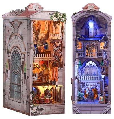 Tonecheer Book Nook Kit 3D Puzzle en Bois Booknooks DIY Kit de modélisme pour Adultes à Construire Maison Bibliothèque Nook Book avec lumière Cadeau d'anniversaire (Monstre-Carnaval)