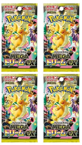 Pokemon 4 Booster Packs japanska – japanska Pokémonkort + cardcosmos fraktskydd (Pokemon Mega Dream EX (M2a) High Class 4 Booster Pack – japansk – ny & OVP + cardcosmos fraktskydd)