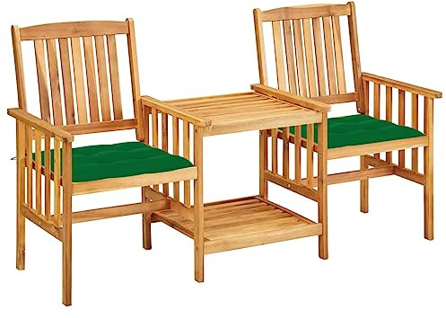 Mokuyary Trädgårdsstolar med tebord och kudde, akacia, massivt trä, balkongstol, terrassstolar, matstolar för terrass, trädgård, balkong -F