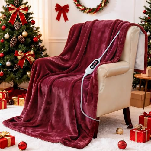 Heated Blanket Electric Throw, 50 x 60 Heating Blanket with 5 Levels & 10 Hours Auto Off, Extremely Soft Flannel Warm Blanket Gifts Over-Heat Protection, ETL Certified Machine Washable