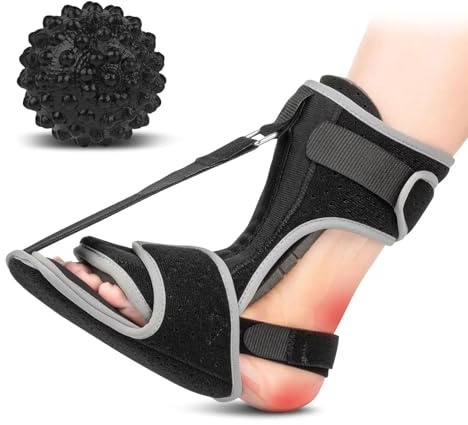 LuminaVerde Bandage fasciite Plantaire, orthèse de Nuit pour épine calcanéenne, Bandage avec Balle de Massage pour fasciite Plantaire Noir