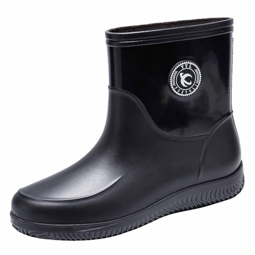 Stivali da trekking da uomo, impermeabili, neri, corti, da pioggia, antiscivolo, in gomma, resistenti all'usura, leggeri, casual, scarpe da acqua per attività all'aperto, Nero , 41.5 EU
