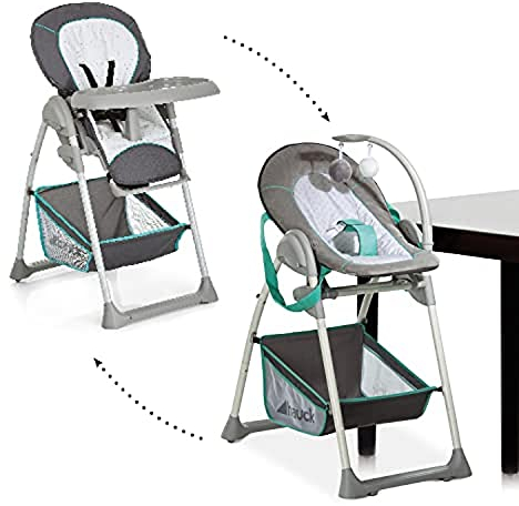 hauck Hochstuhl mit Babyliege Sit N Relax 2in1 ab Geburt bis 15 kg, Höhenverstellbarem Gestell mit Rollen, XL Korb, Essbrett, Klappbar, Verstellbar, Spielebogen (Hearts)