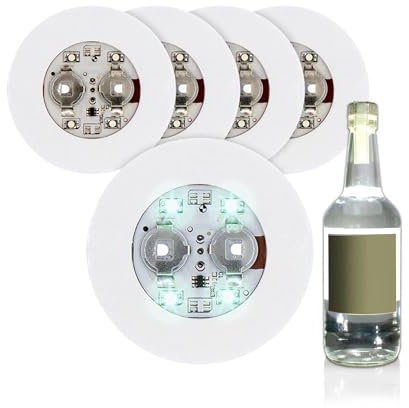 Self-Adhesive Bottle Lights, Set of 5, each with 4 SMD LEDs - Bottle Lighting for Sticking Under the Bottles - with 3 Light Functions - the Highlight at any Party!