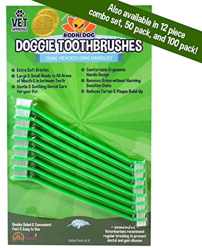 Bodhi Dog Dual-Headed Toothbrush for Dogs & Cats - Soft Bristles for Gentle Pet Dental Care - Puppy & Adult Teeth Cleaning - Easy-to-Use Design for Healthy Gums & Fresh Breath (8 Count)