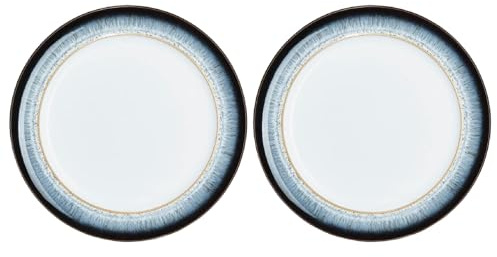 Denby - Halo Dinner Plates Set of 2 - Reactive Glaze Dishwasher Microwave Safe Crockery 28cm - Black, Grey, White Ceramic Stoneware Tableware - Chip & Crack Resistant