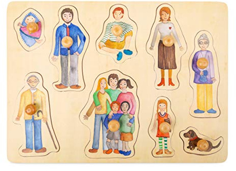small Foot Setzpuzzle Holz mit detaillierten Motiven zum Thema Familie, ab 12 Monaten, 11501