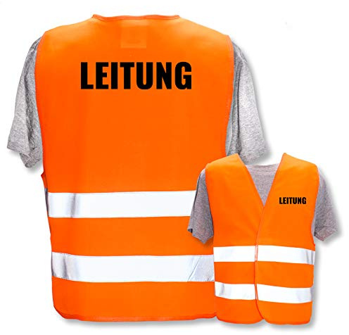 Bedruckte Marken-Warnwesten mit Leuchtstreifen * Standard- o. Reflex-Druck * Baugewerbe, Warnweste Begriffe BAU Gewerbe:Leitung, Farbe + Größe:Orange (XL/XXL)