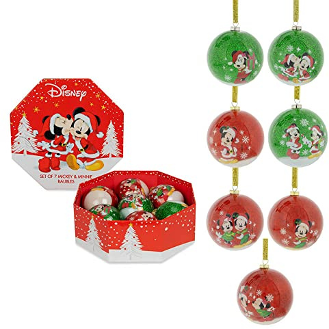 Mickey and Minnie Mouse Christmas Tree Baubles Decorations Set of 7