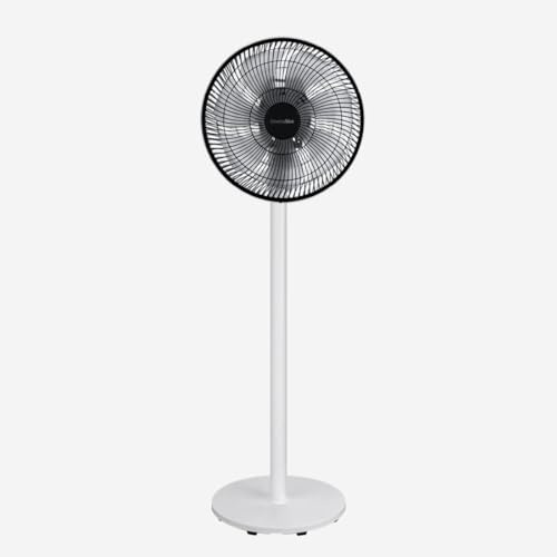 UNIVERSALBLUE | Ventilador De Pie Con Batería | Blanco y Negro | Autonomía 20h | 15W | 6 Velocidades | Luz LED| Motor DC | Oscilación | Modo Invierno | Temporizador | Mando Incluido | Facil De Montar