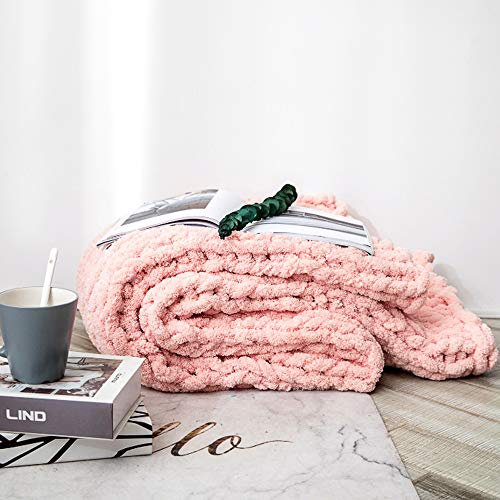 MANG Gestrickte Decke Handgefertigtes Grobe Strickdecke Wolle Garn Arm Kuscheldecke Große Klobige Stricken Decke, Schwarz/Rosa/Grau/Weiß, 100 X 120cm