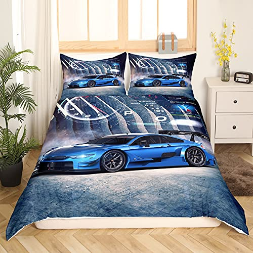 Homewish Kinder Rennwagen Tröster Abdeckungsset 2 Stück, Sportwagen Bettbezug Extreme Sport Thema Bettwäsche Set, Modern Zuhause Zimmer Dekorative 2 Stück Bettwäsche Set mit 1 Kissenbezug, 135x200