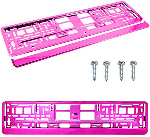 PAIR (2PCS) PINK GLOSS Car Registration License Number Plate Surround Holder Frame Surround