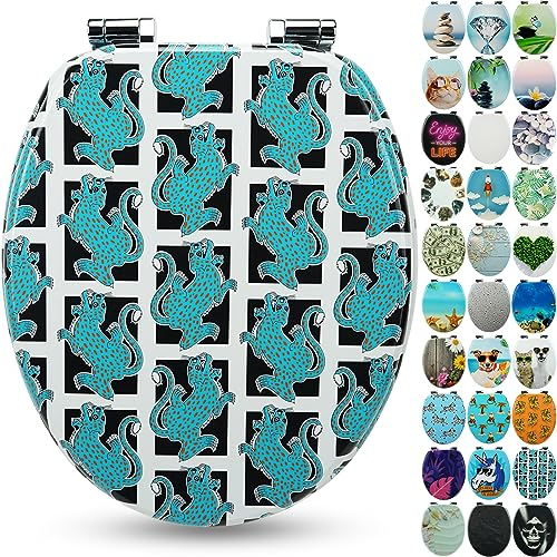 SANFINO® Premium WC Sitz mit Absenkautomatik – hochwertige Toilettendeckel aus Holz, viele bunte Motive, hoher Sitzkomfort, einfache Montage inklusive Montageanleitung – Blue Tiger