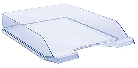 DONAU Briefablage Standard Transparent Blau/ 6 Stück - A4 / Briefkorb Moderne und Stapelbare Ablage/Transparent-Glasklar/Schreibtischablage/Polystyrol