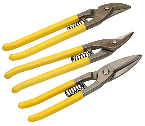 KOTARBAU® Set di 3 forbici professionali per lamiere e profili, destra destra destra 250 mm, forgiate in acciaio CrV con impugnatura in gomma