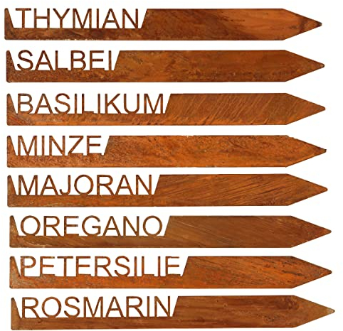 Kräuterstecker 8er Set Edelrost Eisen Kräuterschilder Gartenstecker Kräuterschilder Schilder