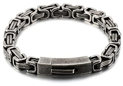 Daesar Armband Edelstahl 21CM Charm, 7MM Königsarmband mit Bajonettverschluss Hip Hop Armbänder Schwarz Silber Freundschaftsarmband für Männer Jugend