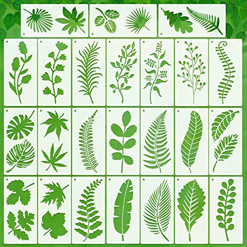 MWOOT 24 Stück Pflanze Blätter Malerei Schablone,Wiederverwendbare Farnblatt Palmblätte Tropische Stencil,DIY Pflanze Schablonen Wandgestaltung für Leinwand Möbel Wohnkultur Handwerk(20x10CM)