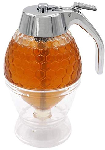 Distributeur de Miel en Verre Anti-goutte, Verre Distributeur de Sirop D'érable, Pot de Miel en Forme de Peigne à Miel, Pot Distributeur de Miel avec Support