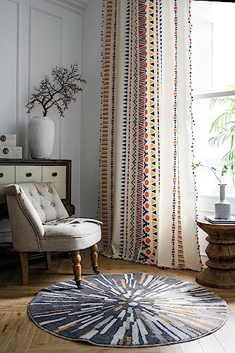 Gualiy Schlafzimmer Vorhang Set, Gardinen Geometrisch Gedruckt mit Kugel Quaste Vorhänge 150x240 cm Bunt Vorhänge für Wohnung