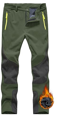 YSENTO Pantalones de senderismo para mujer, impermeables, softshell, para exteriores, cálidos, forrados, resistentes al viento, para esquí, de trekking, funcionales, Verde militar., M