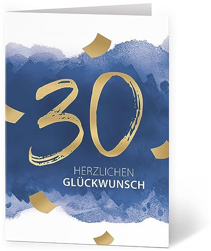 XXL Glückwunschkarte zum 30. Geburtstag (A4) 30 Aquarell Blau - hochwertige Klappkarte | Große Design Maxi Karte Grußkarte Volljährig Geburtstagskarte mit Umschlag