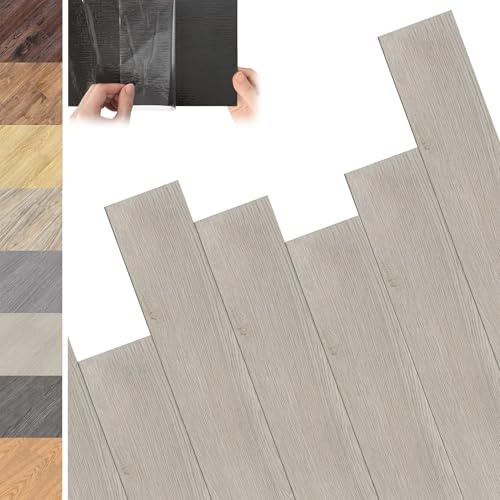 YRHome PVC Bodenbelag 5m² Rauchgrau, Selbstklebende Vinyl Fliesen mit Klicksystem, Holz-Effekt Vinylboden für Fußbodenheizung geeignet, Abmessungen 91,44cm x 15,24cm x 2mm, Inhalt 36 Fliesen