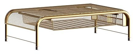 Martha Stewart Ryder Gold Mesh Metal Desktop Monitor Stand Riser with Organizer Drawer and Side Storage, 12.5 x 22.25 x 6.5 inches