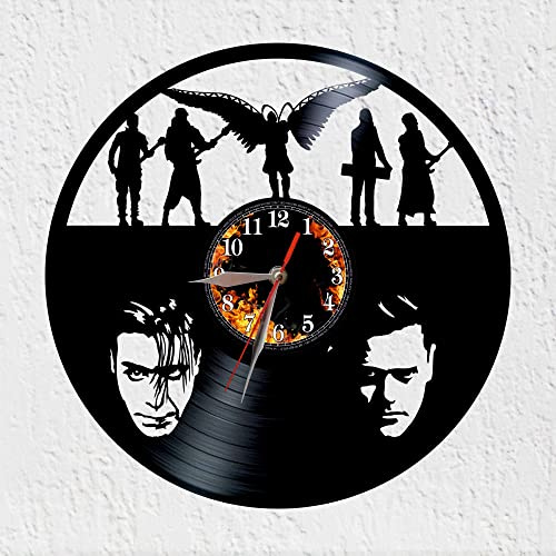 VINY WOODY Industrielle Metall Wanduhr aus Vinyl mit Band für Musik, Rock, Wanddekoration