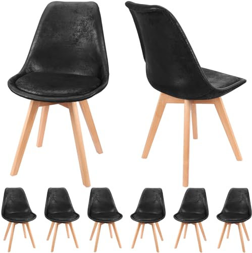 FRUOGO 8er Set Esszimmerstühle mit 28 mm dicken Massivholz Buche Bein,Der Stoff ist EIN Wildlederimitat Wohnzimmerstuhl,Gepolsterter Skandinavische Küchenstühle Polsterstuhl