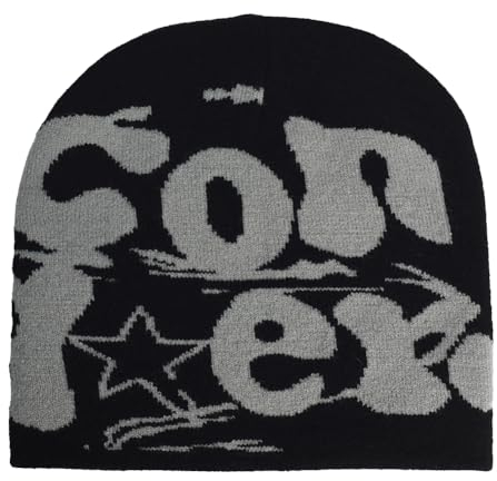Bimhayuu Beanie Mütze Herren Damen Teenager Trendy Y2K Web Strickmützen für Damen Herren Beanie Mütze Web Soft Slouchy Knitted Hut Winter Skull Cap Outdoor Harajuku Fashion (Schwarz,Einheitsgröße)