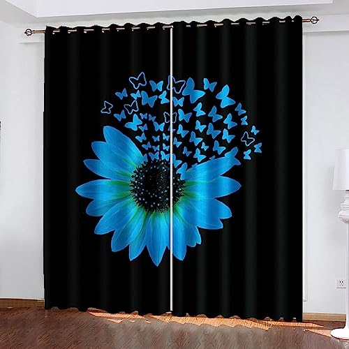 3D Verdunkelungsvorhang Ösen Verträumter Blauer Schmetterling,2Er Set Gardinen Wohnzimmer Gardinen Blickdicht Kinder Vorhänge Schlafzimmer Dekoscha