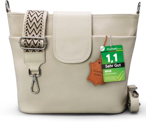 Brise Art ELLIE Damen Umhängetasche Echtleder Handgefertigt Crossbody Bag | [Test SEHR GUT, Note 1.1], Echtes Leder, Schultertasche mit Ledergurt & wahlweise gemustertem Riemen, 6 Fächer, Made in Italy