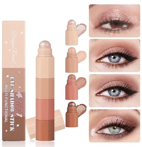 Metallic Shimmer Cream Eyeshadow Stick Set - 4 Colors Pen Crayon - Smooth Nude Pencil for Face & Eyes