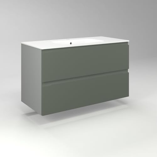 Diventa Modello Diva Star, Mobile Bagno sospeso 100cm con 2 cassetti spaziosi e lavabo dal design moderno, colore verde e grigio
