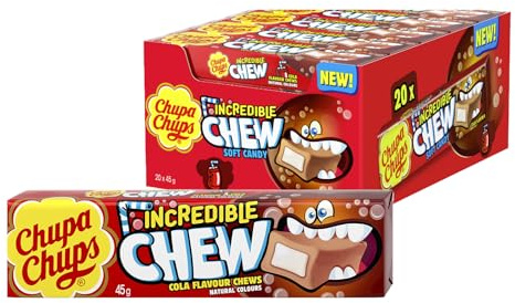 Chupa Chups Incredible Chew Cola, Gusto Cola, Caramelle Morbide, Confezione da 20 Stick, Incredibile Esplosione di Gusto