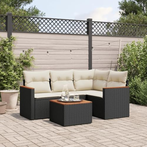 Festnight Gartenlounge Balkon mit Stauraum Lounge Rattan Sofa Ecklounge Klein Garten Lounge Sofa Outdoor Sitzecke Balkon Loungemöbel Gartensofa Ecksofa Balkonmöbel Rattansofa Couch