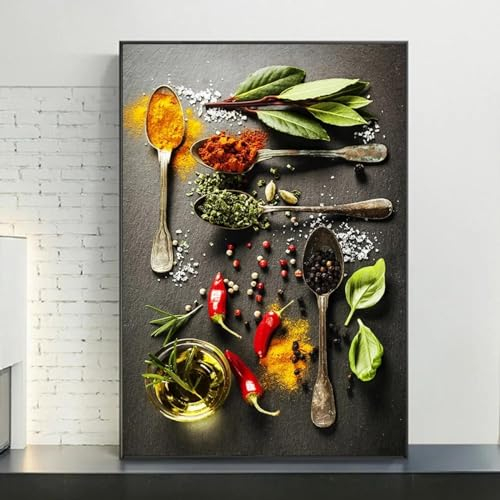 Kräuter und Gewürze, moderne Wandkunst, Poster und Drucke, Stillleben, Kunst, Gemälde an der Wand, Küchendekor, Kunstbilder, Cuadros, 70 x 100 cm, rahmenlos