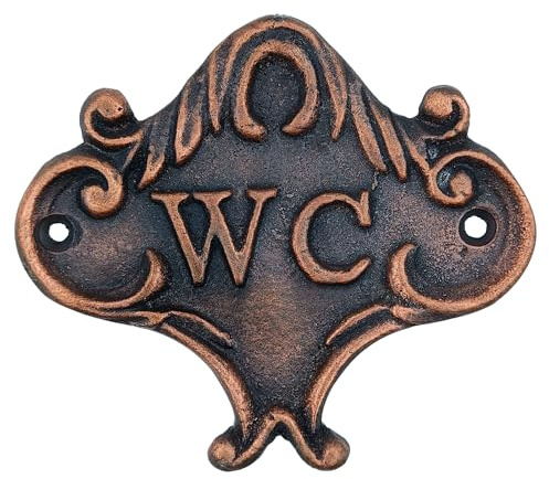 Anatolica Brass WC-Türschild, unlackierte Oberfläche (antikes Kupfer), 9,5 cm x 8,5 cm x 0,5 cm, Messing, Dekorative Signage, Toilettenschild